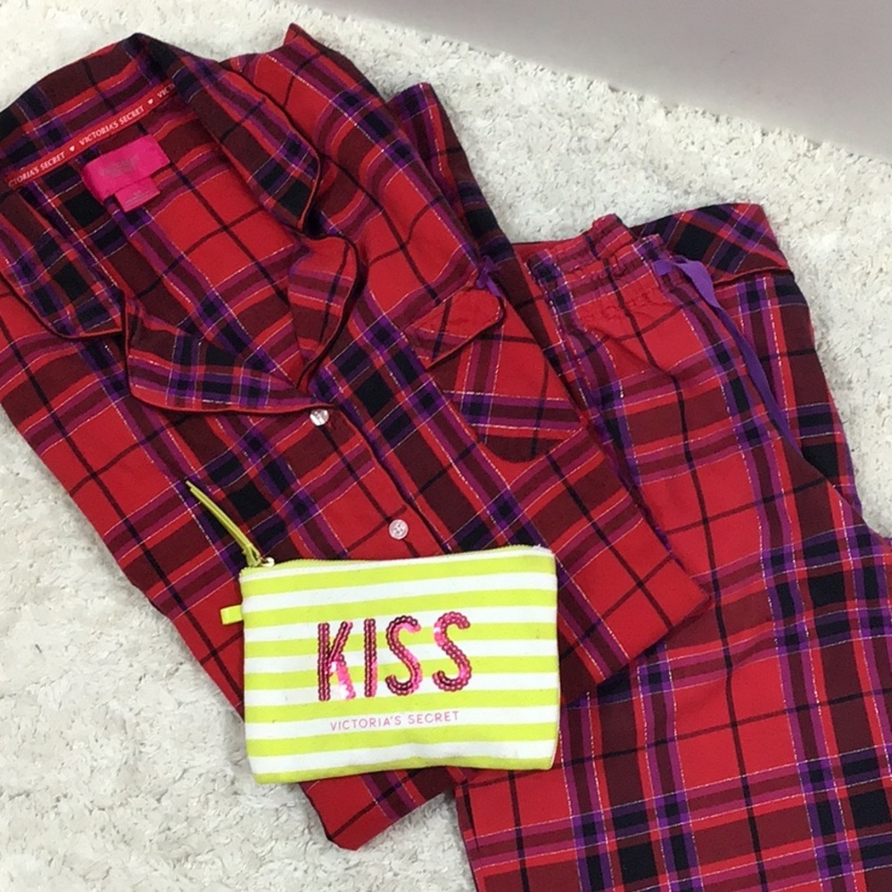 Victoria’s Secret red plaid pj tunic w/ free pants
